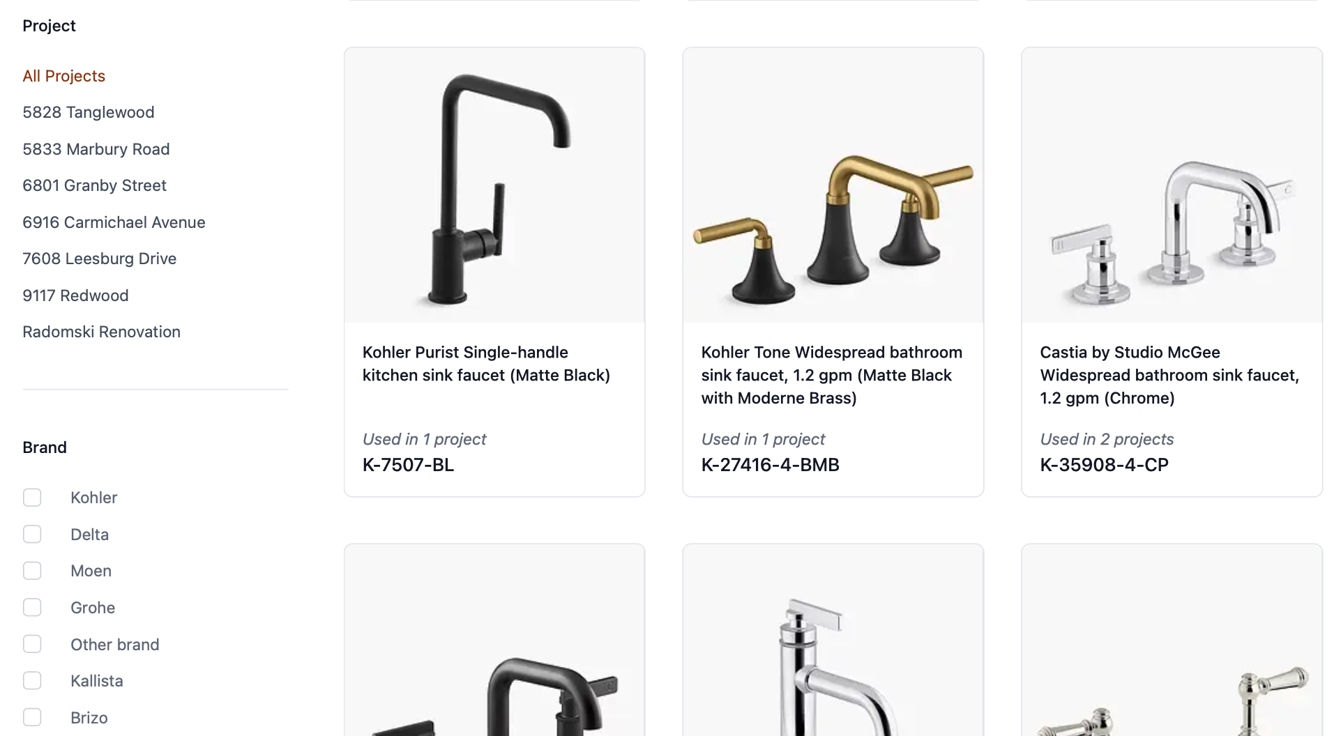 A selection library for interior designers and custom builders