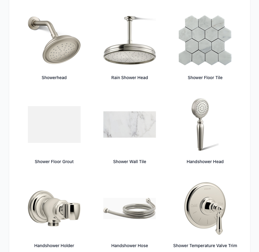 Lookbook view showing a 3x3 grid of inspiration images and selected products together, with a project name at the top